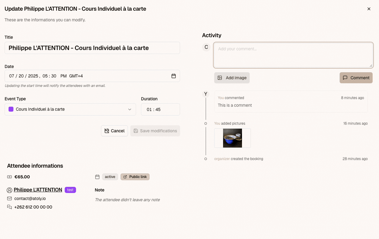 Edit bookings, activity feed, and comments illustration
